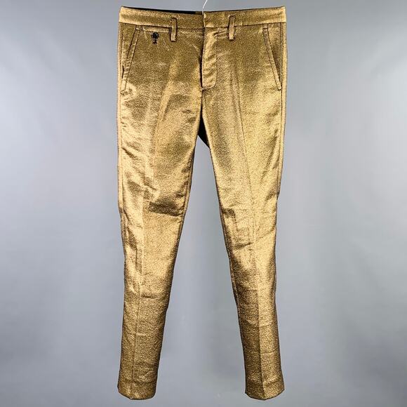 MARC by MARC JACOBS Size 30 Gold Metallic Polyester Blend Flat Front Dress Pants - Picture 1 of 7